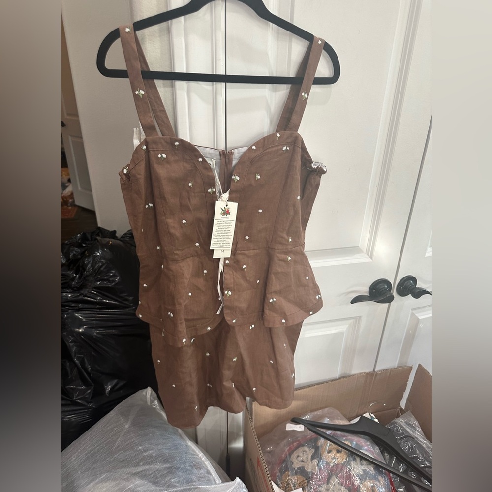 Fanm Mon Brown Dress with Floral Details